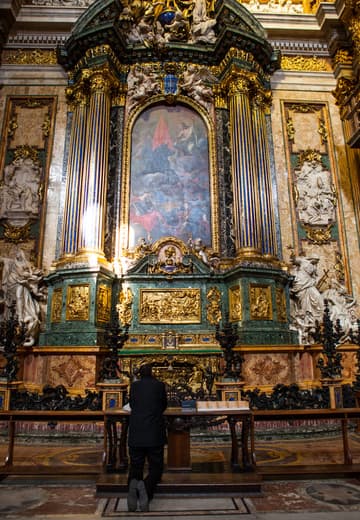 Chapel of St. Ignatius of Loyola designed and Andrea Pozzo, 1696-1700, and containing the saint's tomb. Il Gesu, the mother church of the Jesuits, 16th century. Rome, Italy.