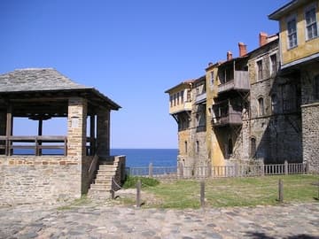 Looking towards the sea from the main entrance of Iviron Monastery