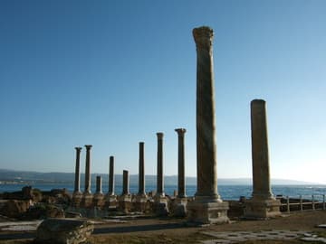The colonnade at Tyre leading down to the shore of the Great Sea.  It was nearing the end of the daylight hours, and I left feeling somewhat melancholy.  The Romans built things to last.  How will our civilization be viewed by those who follow?

<i>Music:</i> <a href="http://www.lyricscafe.com/r/rush/019.htm">Lakeside Park</a>, Rush

* * * * * * *

Here's <a href="http://www.flickr.com/photos/32727408@N00/90602509/">a slightly different view</a> of the same columns, taken by <a href="http://www.flickr.com/photos/32727408@N00/">another member</a> of the group.