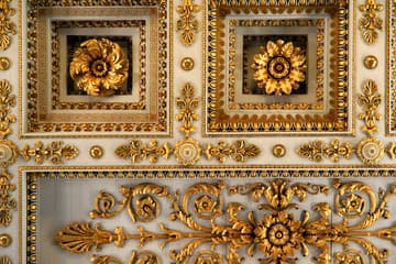 Detail of beautifully decorated ceiling. San Paolo fuori le Mura (St. Paul Outside the Walls), Rome, Italy.