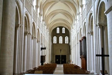 Interior view of the church, looking west.