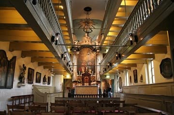 View from the back of the church toward the altar. Museum Amstelkring (Ons' Lieve Heer op Solder, "Our Lord in the Attic"), built 1661 inside a private house. Amsterdam, The Netherlands.