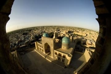 Fish-eye view of Mir-i-Arab Medressa.