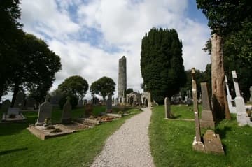 Cemetery and round tower at Monasterboice, Ireland.