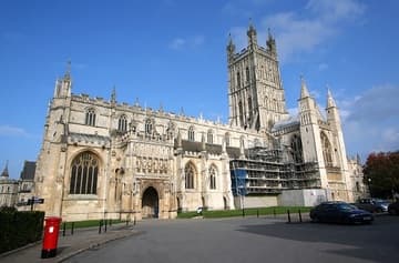 View of Gloucester Cathedral and its fine tower from the south.