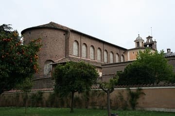 Exterior view of apse and nave from northeast.