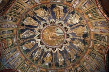 Dome mosaic (451-75) centering on the Baptism of Christ.