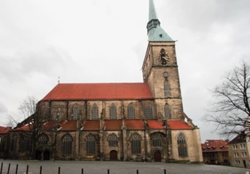 Exterior of the Gothic Andreaskirche in Hildesheim.