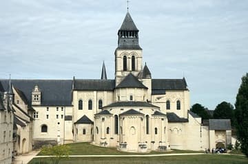 Chevet of the Romanesque abbey church (1105-60) from east. Abbey of Fontevraud, Loire Valley, France.