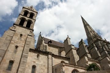 View of the Romanesque southwest end of the cathedral, from the south.
