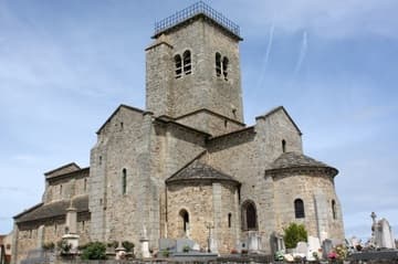 View of the elegant church from the southeast, 12th century. Gourdon Church, Burgundy, France.
