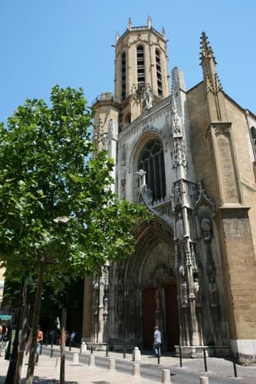 West facade and Gothic portal of Aix-en-Provence Cathedral.