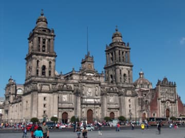 Mexico City Cathedral by night.