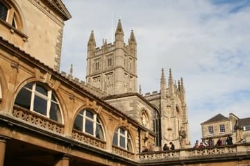 Bath Abbey from the upper gallery of the Roman Baths.