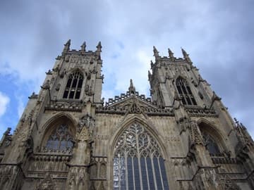 York Minster's west front, built mainly in 1472. The Great West Window, in the center, dates from 1338.