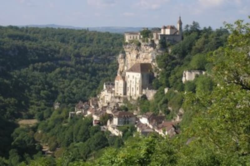 View of Rocamadour spectacularly perched on its rock.