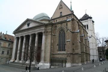 The Neoclassical facade of Geneva's cathedral was added in 1750.