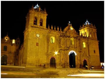 Cusco Cathedral by night.