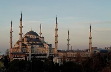 Side view of the Blue Mosque at dawn.