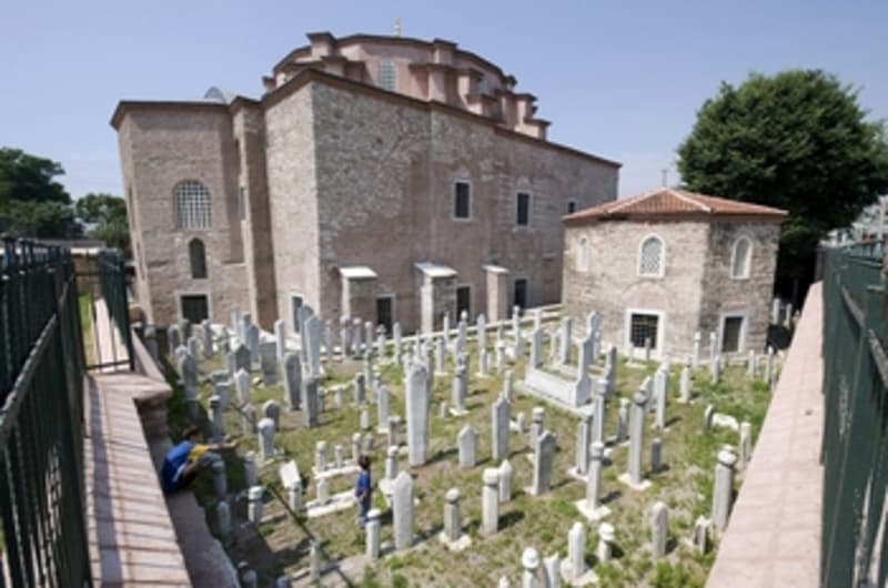 Exterior view of former church from cemetery.