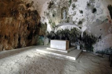 Interior of the cave, with altar.