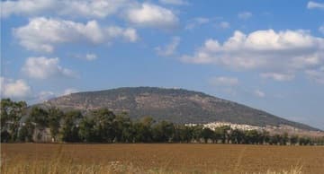 South side of Mount Tabor, with monastery buildings visible at the summit.
