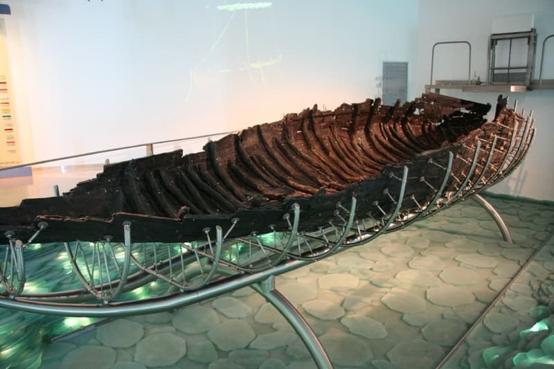 The "Jesus Boat" on display in the Yigal Allon Museum.