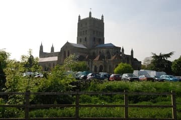 View of Tewkesbury Abbey from the car park (southeast). Related pages:
