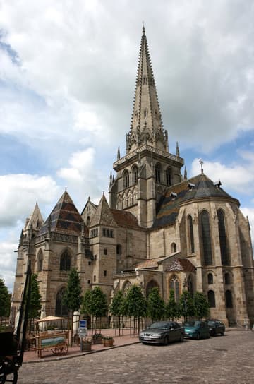 Exterior view of the mostly Gothic east end from the southeast.